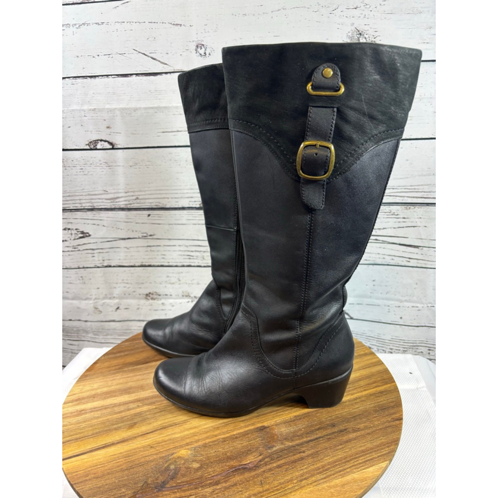 Women's Clarks Black Leather Knee-High Boots Size 9